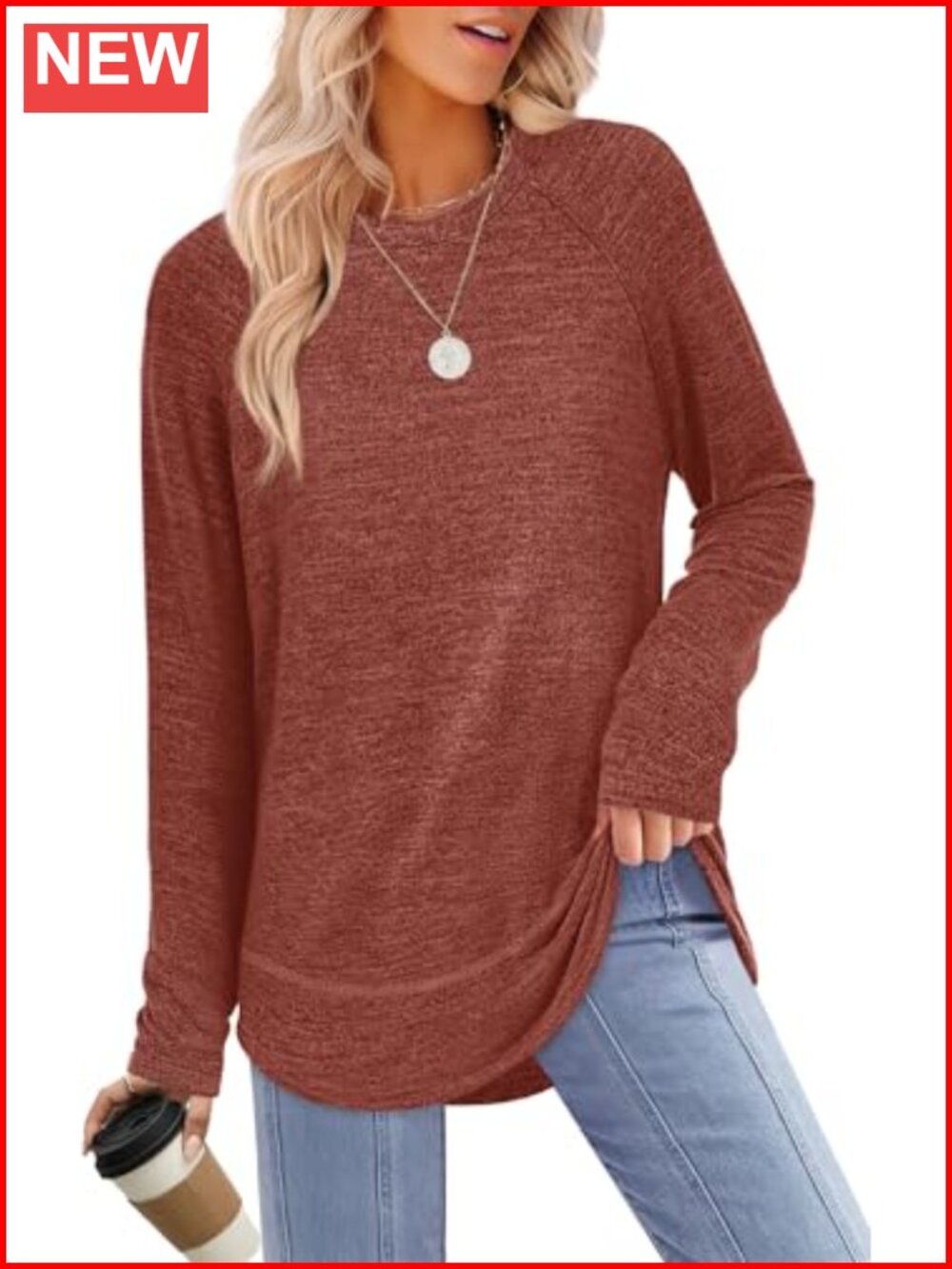 Women's Tunic Top Loose Fit Long Sleeve Crew Neck Stretchable